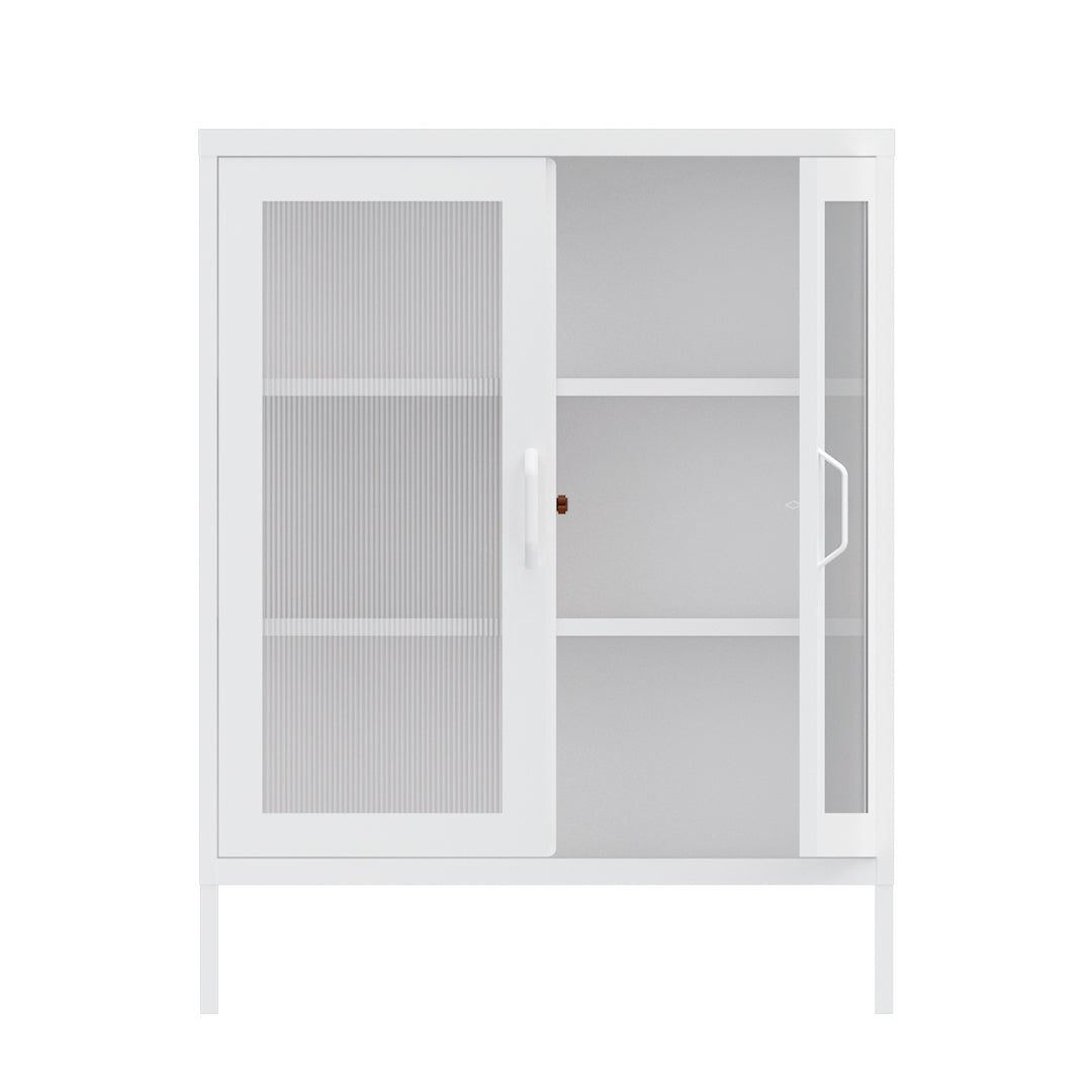 Estante Ribbed Glass Cabinet Blanco Mate