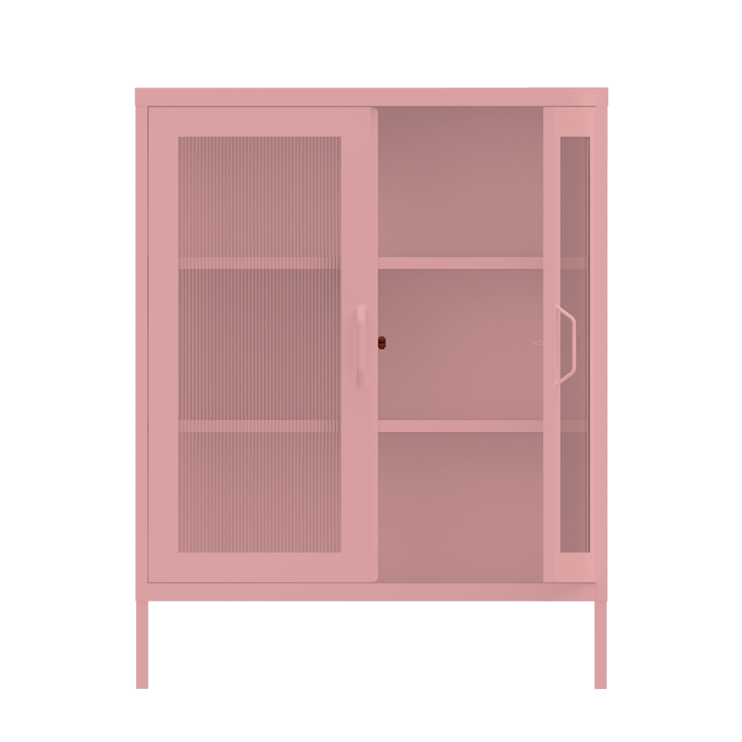 Estante Ribbed Glass Cabinet Rosado