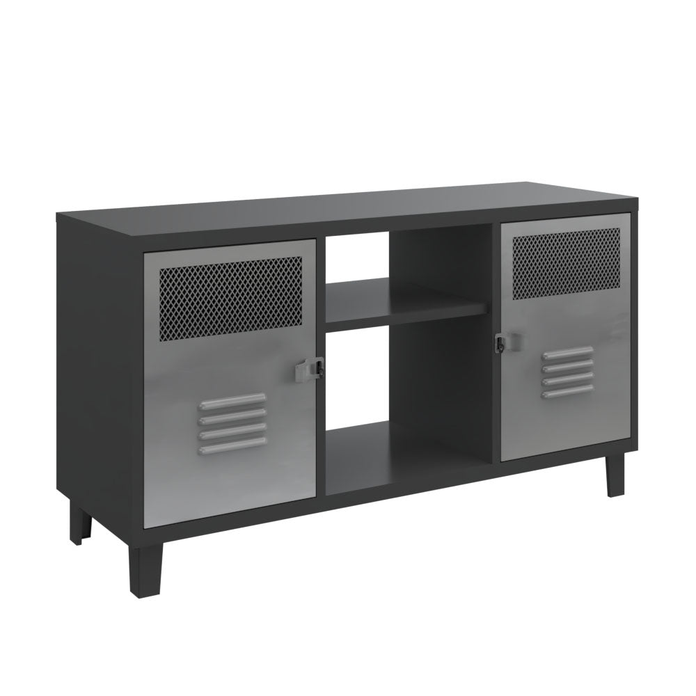 Rack TV Rock Bicolor Cuerpo Negro Puertas Acero