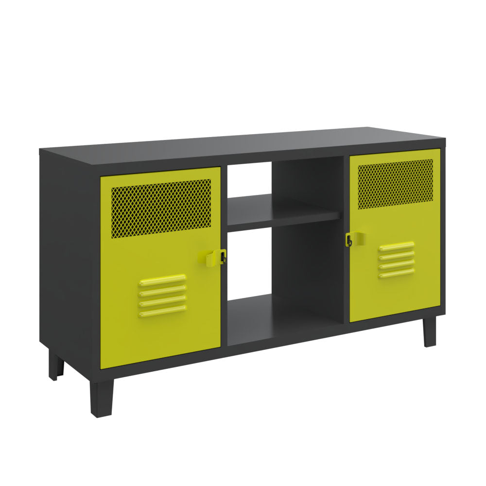 Rack TV Rock Bicolor Cuerpo Negro Puertas Amarillas