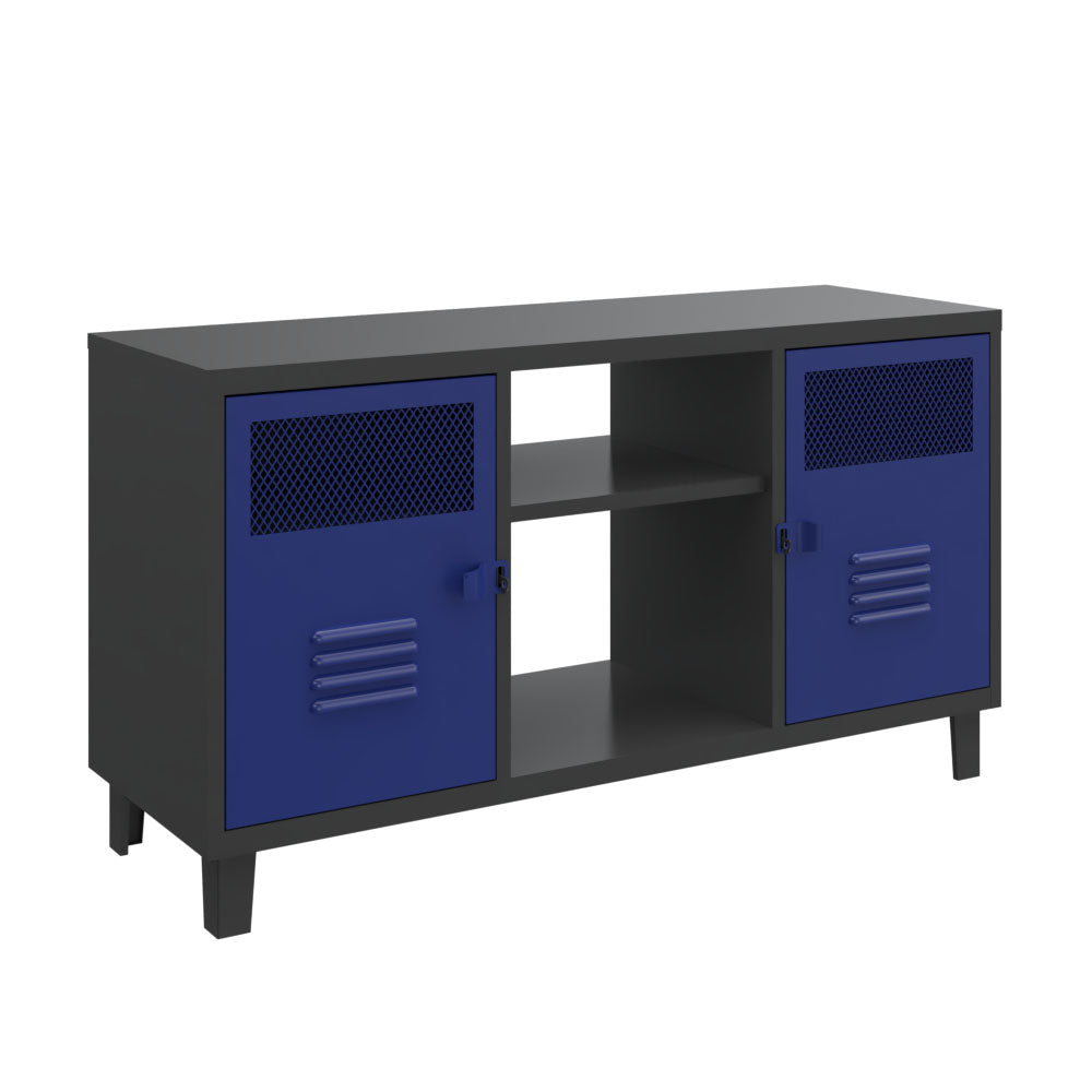 Rack TV Rock Bicolor Cuerpo Negro Puertas Azules