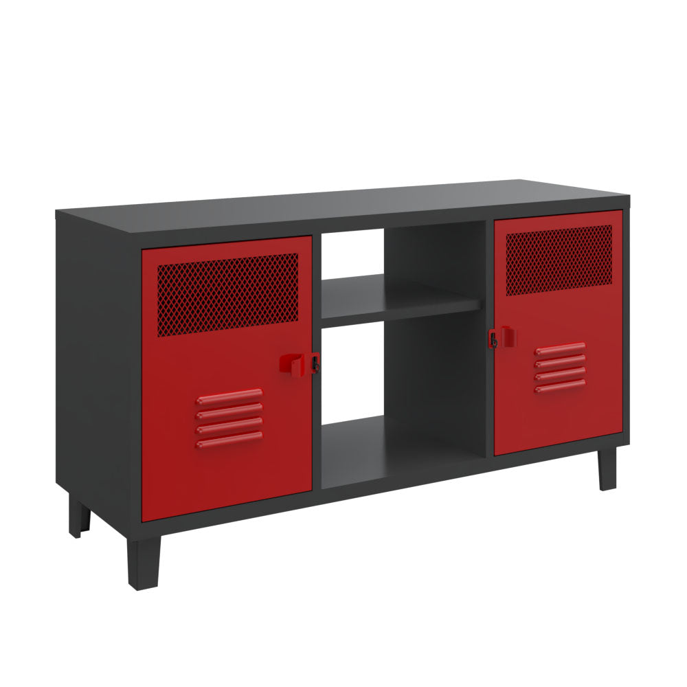 Rack TV Rock Bicolor Cuerpo Negro Puertas Rojas