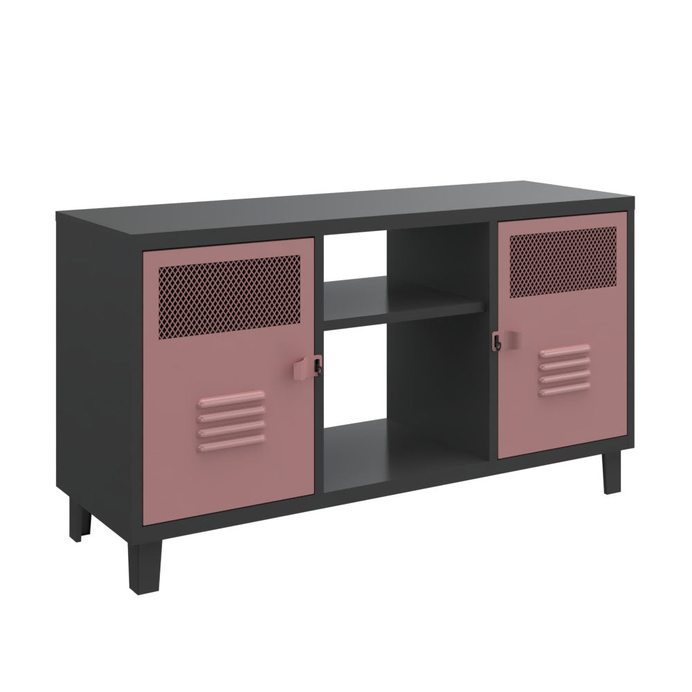 Rack TV Rock Bicolor Cuerpo Negro Puertas Rosadas