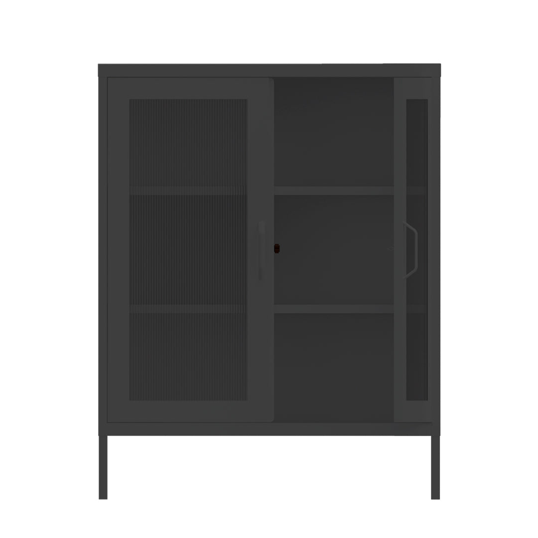 Estante Ribbed Glass Cabinet Negro Mate