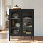 Estante Ribbed Glass Cabinet Negro Mate