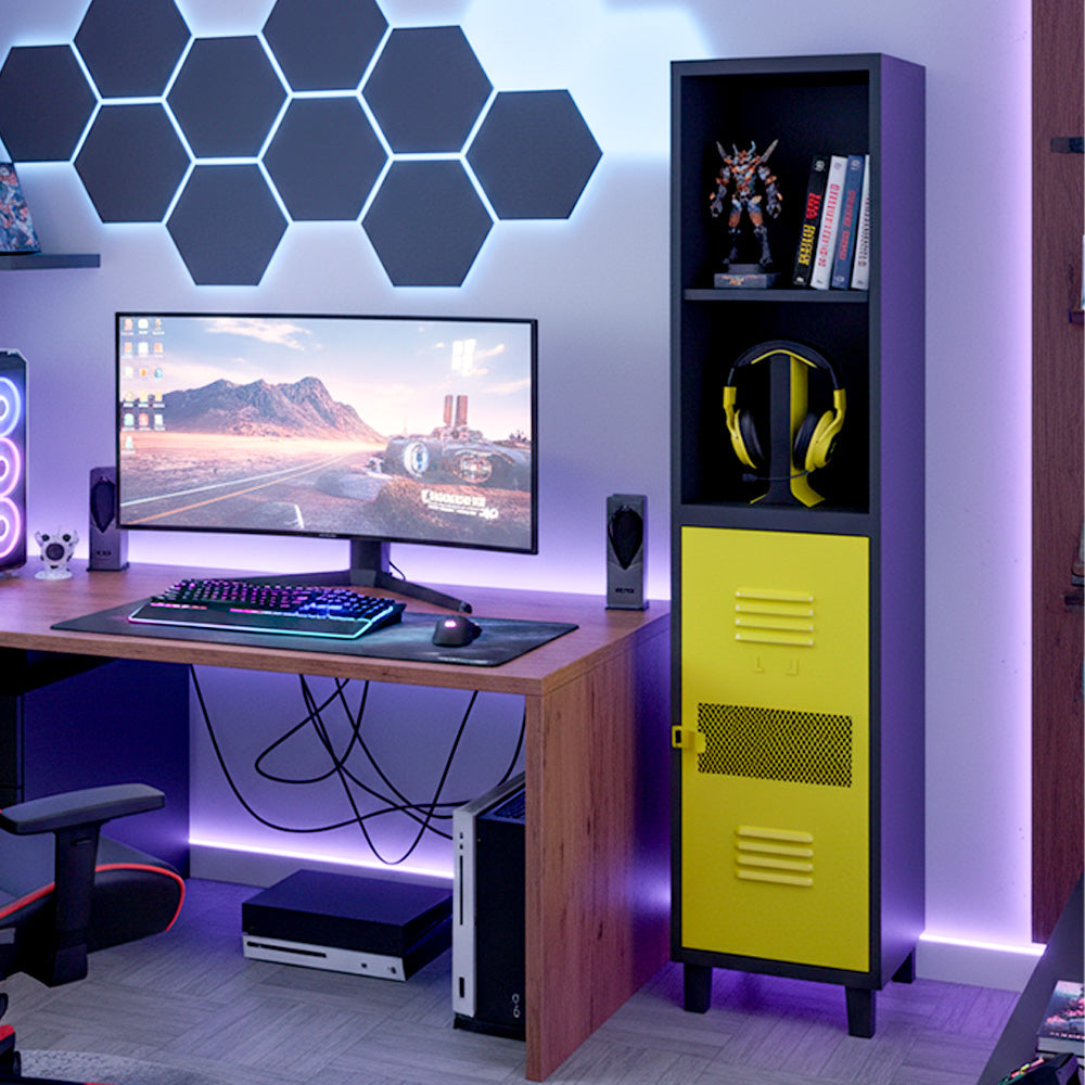 Estante Rock Bicolor Cuerpo Negro Puerta Amarillo