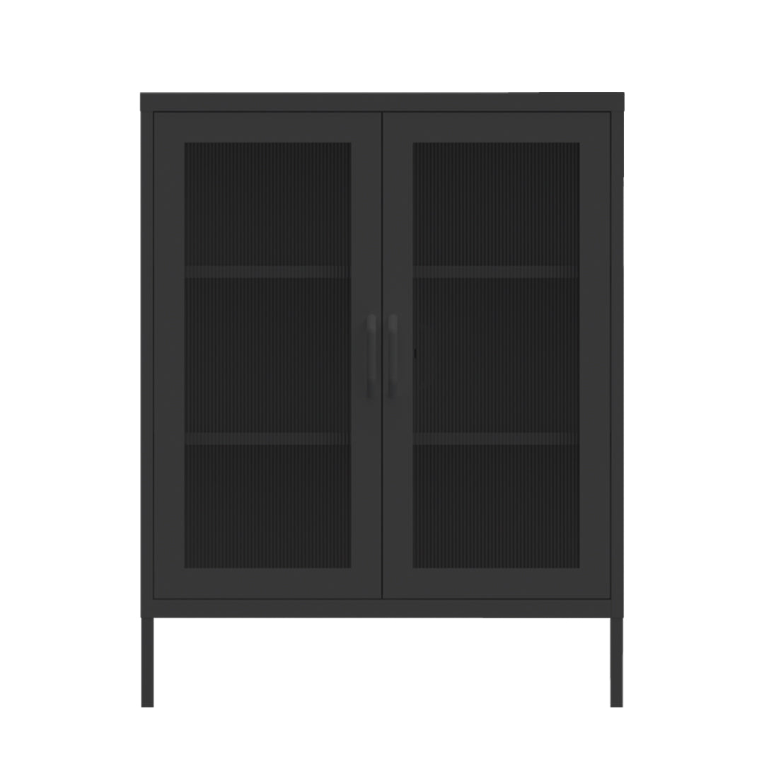 Estante Ribbed Glass Cabinet Negro Mate