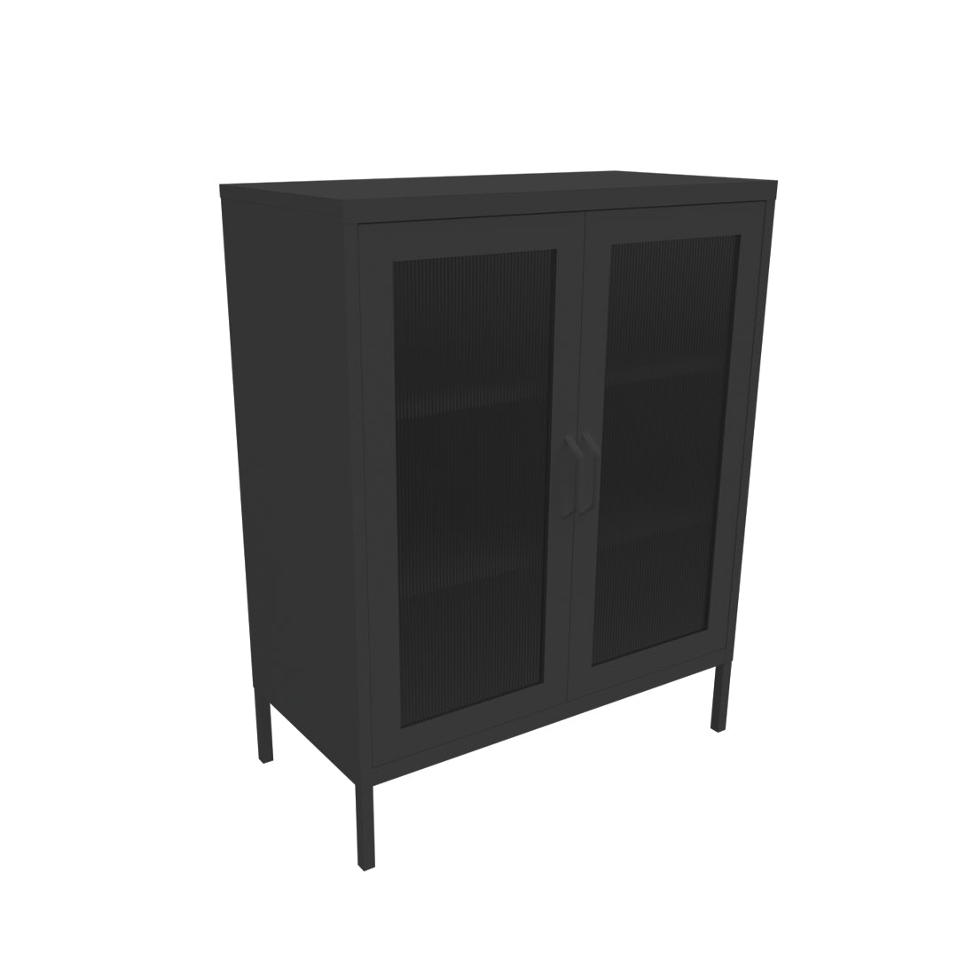 Estante Ribbed Glass Cabinet Negro Mate