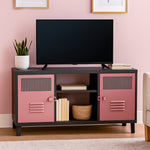 Rack TV Rock Bicolor Cuerpo Negro Puertas Rosadas