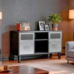 Rack TV Rock Bicolor Cuerpo Negro Puertas Acero